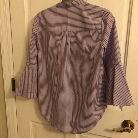 Maeve Stripe Fluted Bell Sleeve Button Down Blouse - Picture 3 of 7